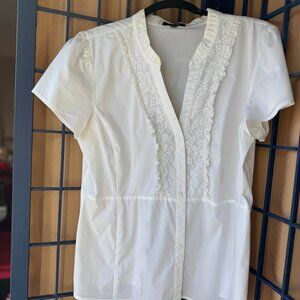 Rafaella Petite White Lace Trim Short Sleeve Blouse Size 14P